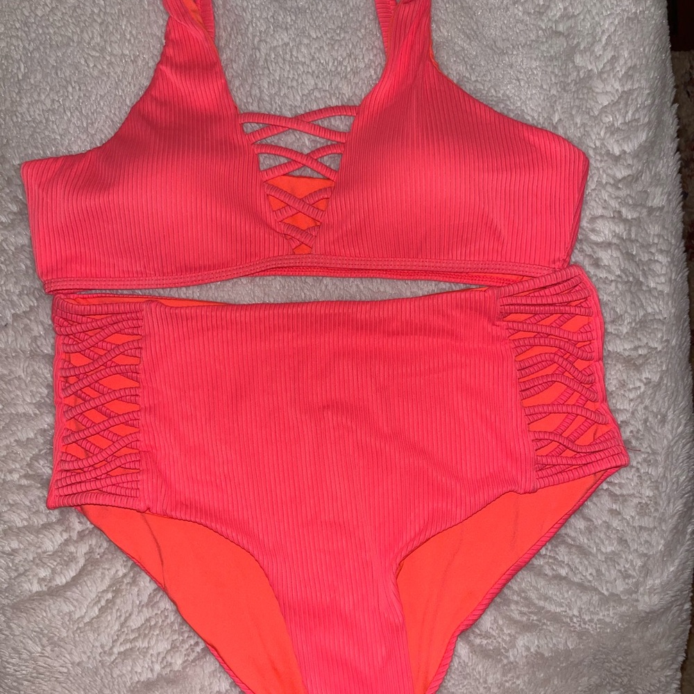 High waisted pink bikini